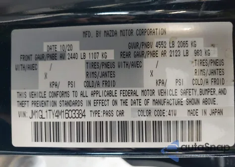 2021 Mazda Mazda6 Grand Touring z USA, uszkodzony, nr VIN JM1GL1TY4M1603384